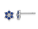 1/5 Carat (ctw) Dark Blue Sapphire Flower Earrings in Sterling Silver